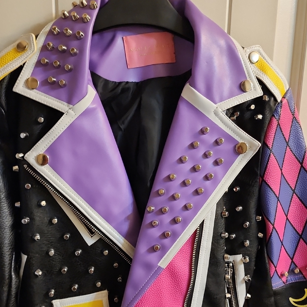 Colorful Studded Leather Biker Jacket - Picture 2 of 5